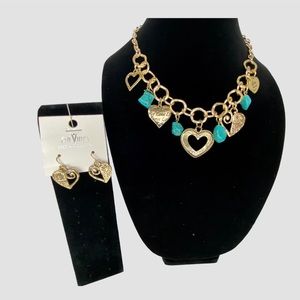 DaVinci Gold Turquoise Statement Necklace Earrings
